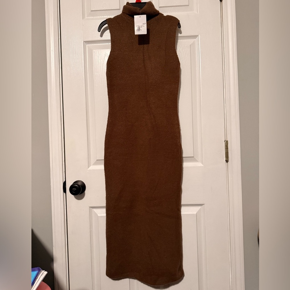 Forever 21 Brown Sleeveless Turtleneck Midi Dress